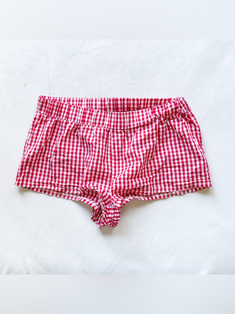 Edikted Red and White Gingham Mini Shorts - Medium